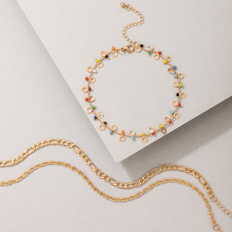 Tocona 3 buc/seturi gleznele colorate cu margele pentru femei, la modă, lanț pentru picioare din metal din aliaj de aur, accesorii pentru bijuterii de vară 7754