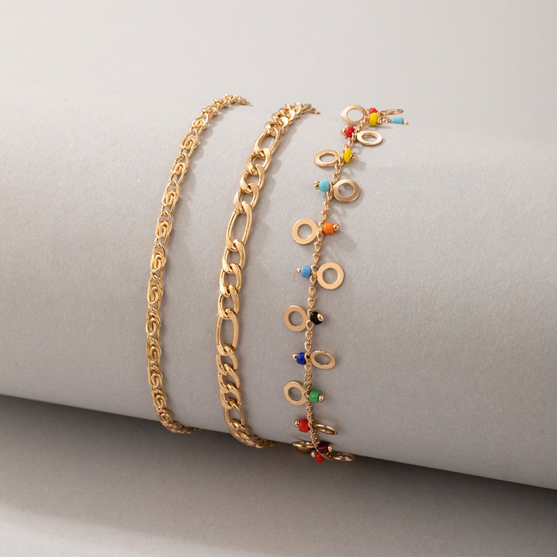Tocona 3 buc/seturi gleznele colorate cu margele pentru femei, la modă, lanț pentru picioare din metal din aliaj de aur, accesorii pentru bijuterii de vară 7754