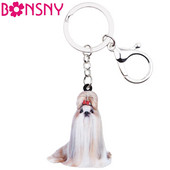 Bonsny Acrilic Desene Animat Chinezesc Shih Tzu Câine Lanțuri Breloc Noutate Breloc Bijuterii Pentru Femei Fete Doamnă Brelocuri Poșete Cadou pentru copii
