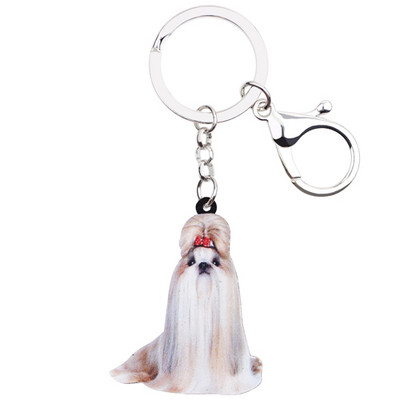 Bonsny Acrilic Desene Animat Chinezesc Shih Tzu Câine Lanțuri Breloc Noutate Breloc Bijuterii Pentru Femei Fete Doamnă Brelocuri Poșete Cadou pentru copii