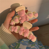 FFLACELL Gheară de păr de urs roz, rășină, pentru femei, la modă coreeană, accesorii pentru păr, pentru fete, clemă de crab, agrafe de păr coadă de cal