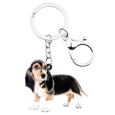 Bonsny Acrilic Dulce Basset Hound Câine Breloc Brelocuri Bijuterii Animale din Desene Animat Pentru Femei Fete Iubitorii de animale de companie Geanta Brelocuri de mașină Cadou