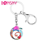 BONSNY Ziua Mamei Email Smalt Metal Floral Pisicuta Pisicuta Breloc Geanta Breloc Inel Bijuterii Moda Pentru Femei Fete Breloc Mame Cadouri