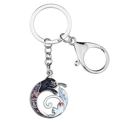 BONSNY Ziua Mamei Email Smalt Metal Floral Pisicuta Pisicuta Breloc Geanta Breloc Inel Bijuterii Moda Pentru Femei Fete Breloc Mame Cadouri