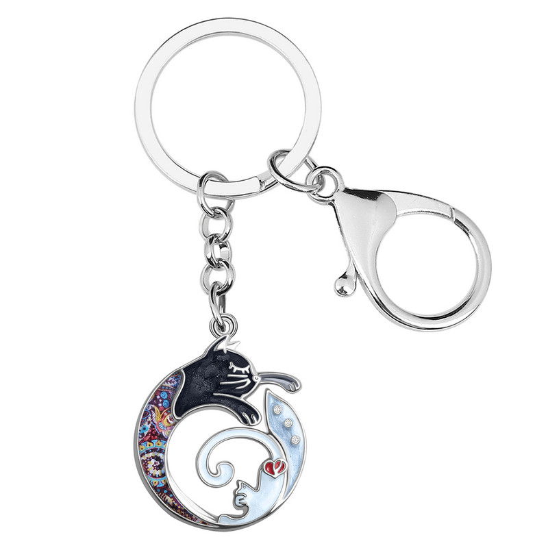 BONSNY Ziua Mamei Email Smalt Metal Floral Pisicuta Pisicuta Breloc Geanta Breloc Inel Bijuterii Moda Pentru Femei Fete Breloc Mame Cadouri