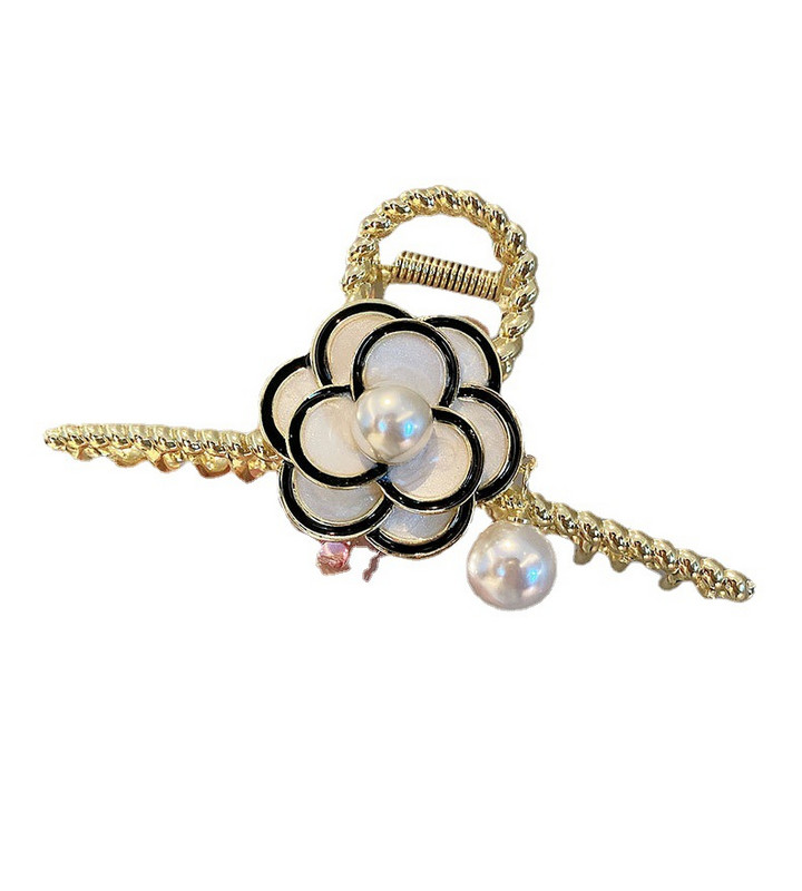 Agrafă de păr elegantă cu camelie perlat pentru femei. Clip de rechin de înaltă calitate