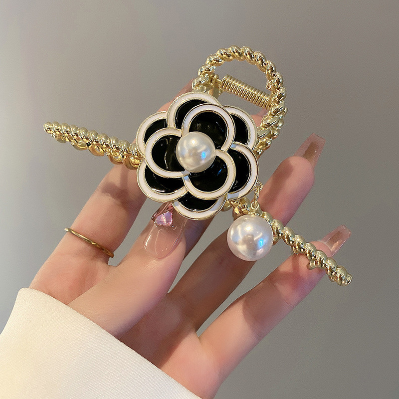 Agrafă de păr elegantă cu camelie perlat pentru femei. Clip de rechin de înaltă calitate