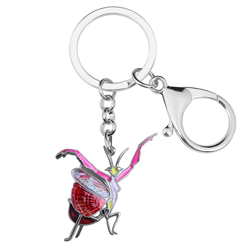 Aripi florale din metal din aliaj email BONSNY breloc mantis rugător breloc geanta mașină breloc inel bijuterii de modă pentru femei bărbați farmece cadouri
