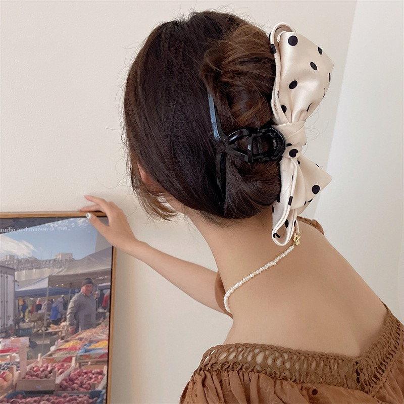 Moda coreeană retro temperament cu buline din satin fundita de prindere agrafă de păr pentru femei, mari, elegante, accesorii de păr cu gheare de fluture