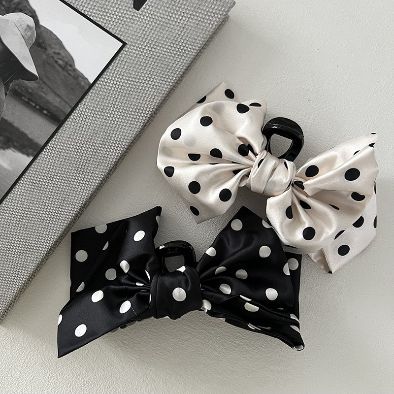 Moda coreeană retro temperament cu buline din satin fundita de prindere agrafă de păr pentru femei, mari, elegante, accesorii de păr cu gheare de fluture