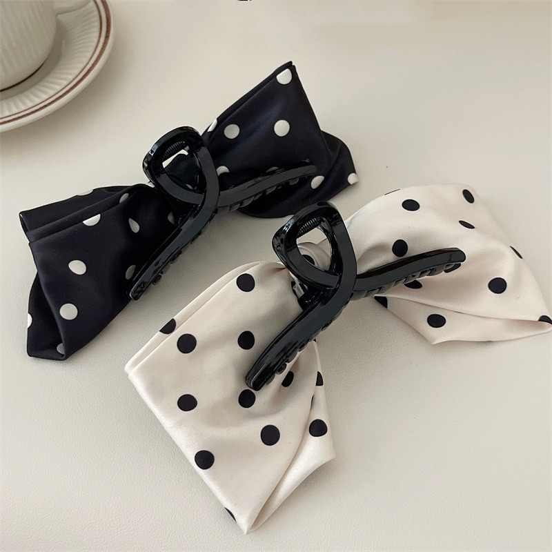 Moda coreeană retro temperament cu buline din satin fundita de prindere agrafă de păr pentru femei, mari, elegante, accesorii de păr cu gheare de fluture