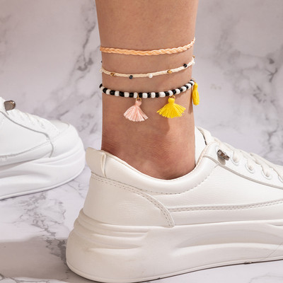 Tocona 3 buc/seturi gleznele colorate cu margele pentru femei Nou la modă lanț pentru picioare cu ciucuri Bijuterii reglabile din metal din aliaj de aur 20302