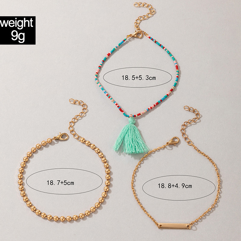 Tocona 3 buc/seturi gleznele colorate cu margele pentru femei Nou la modă lanț pentru picioare cu ciucuri Bijuterii reglabile din metal din aliaj de aur 20302
