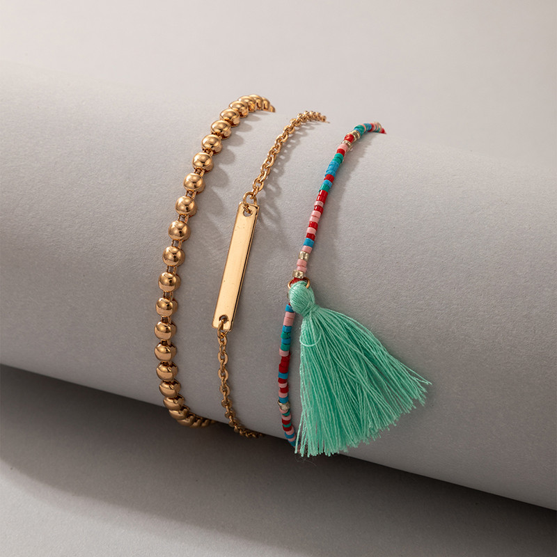 Tocona 3 buc/seturi gleznele colorate cu margele pentru femei Nou la modă lanț pentru picioare cu ciucuri Bijuterii reglabile din metal din aliaj de aur 20302