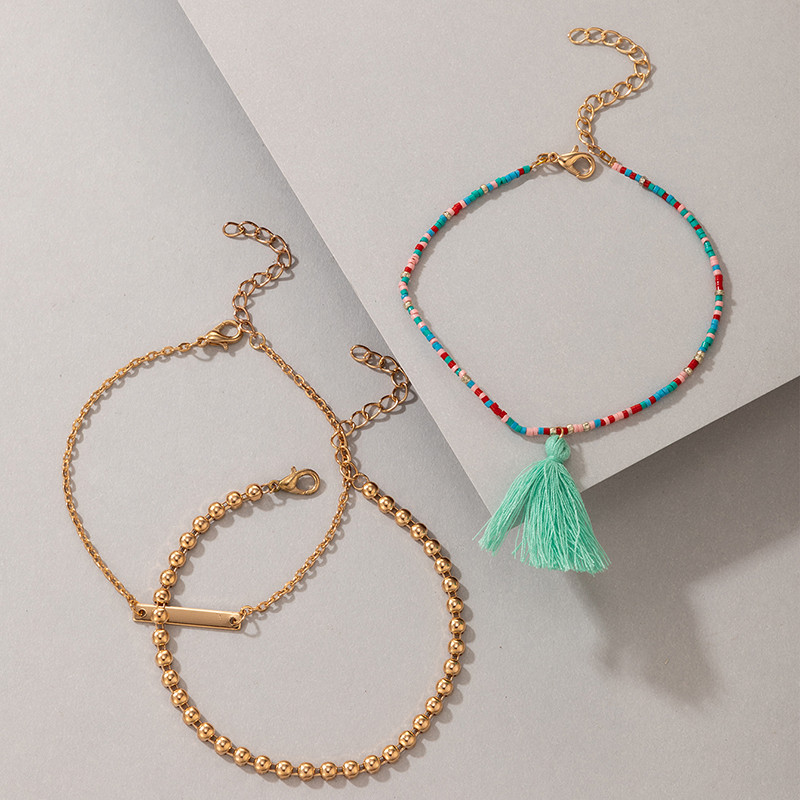 Tocona 3 buc/seturi gleznele colorate cu margele pentru femei Nou la modă lanț pentru picioare cu ciucuri Bijuterii reglabile din metal din aliaj de aur 20302