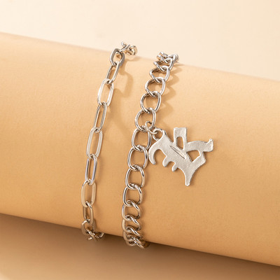 Tocona 2 buc/seturi New Fashion Letter K gleznă pentru femei bărbați lanț gros argint culoare aliaj metal bijuterii reglabile 19931