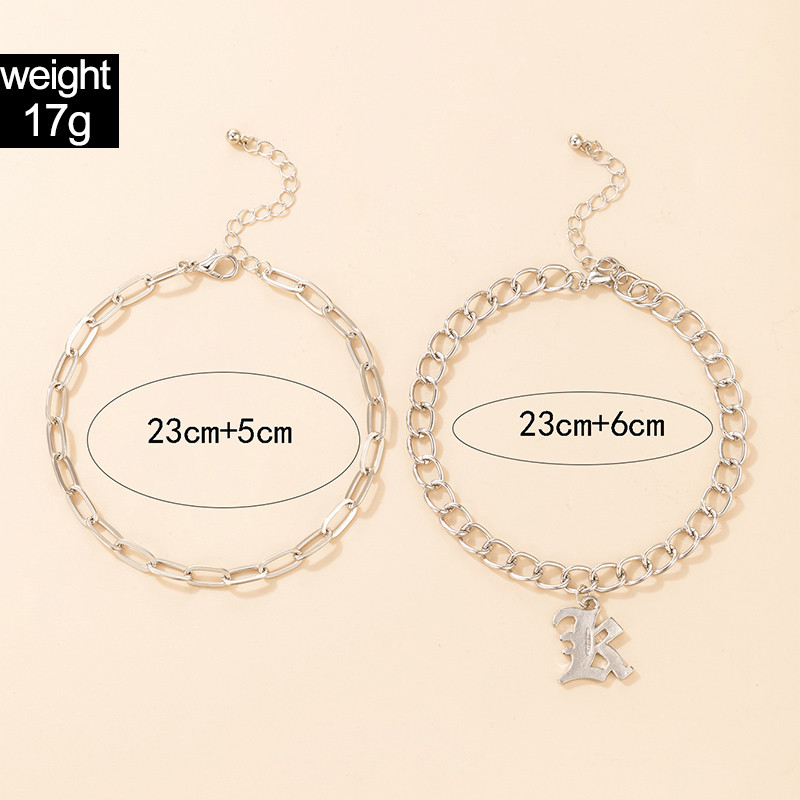 Tocona 2 buc/seturi New Fashion Letter K gleznă pentru femei bărbați lanț gros argint culoare aliaj metal bijuterii reglabile 19931