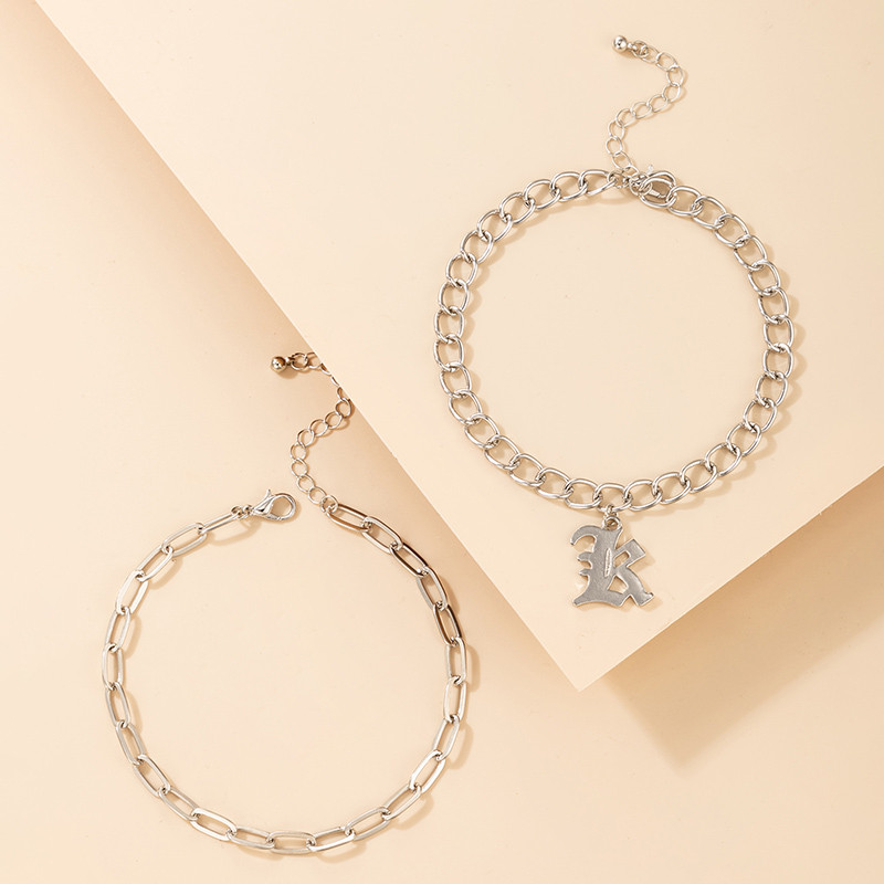 Tocona 2 buc/seturi New Fashion Letter K gleznă pentru femei bărbați lanț gros argint culoare aliaj metal bijuterii reglabile 19931