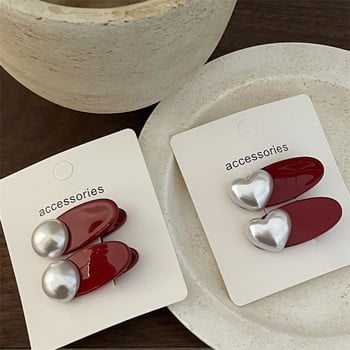 2 τεμάχια/LotImitation Pearls Heart Resin Hairclips for Girl Cute Red Bangs Clip Duckbill Clips φουρκέτα Δώρα για πάρτι γενεθλίων