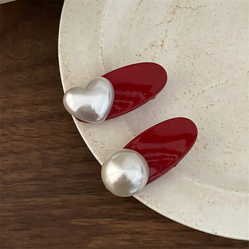 2 τεμάχια/LotImitation Pearls Heart Resin Hairclips for Girl Cute Red Bangs Clip Duckbill Clips φουρκέτα Δώρα για πάρτι γενεθλίων