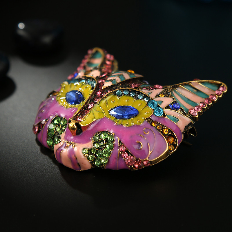 2022 Nou frumos email broșă mare vulpe pin AAA strass cap de animal bijuterii design colorat ochi albaștri accesorii de iarnă