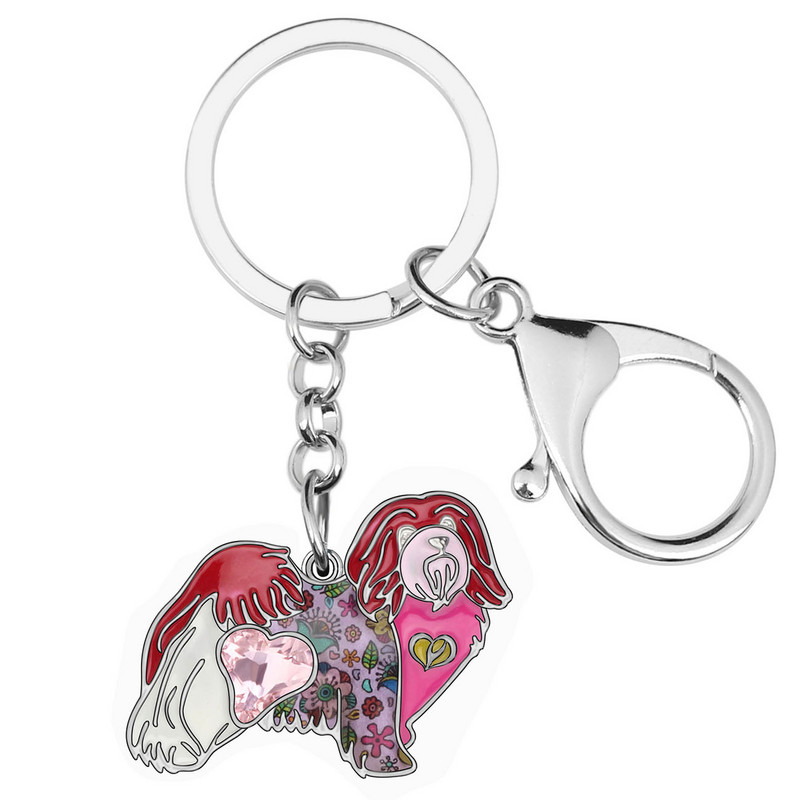Breloc de câine din aliaj de metal Bonsny email Bichon Havanais Breloc de chei cu animale Anime Bijuterii pentru femei, fete, adolescenți, decorare fermecătoare