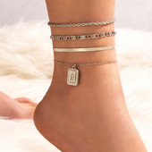 Tocona 4 buc/seturi Lanț de șarpe boem Lanț geometric pentru picioare Fermecător de culoare aurie Aliaj de metal Accesorii de bijuterii reglabile 15571