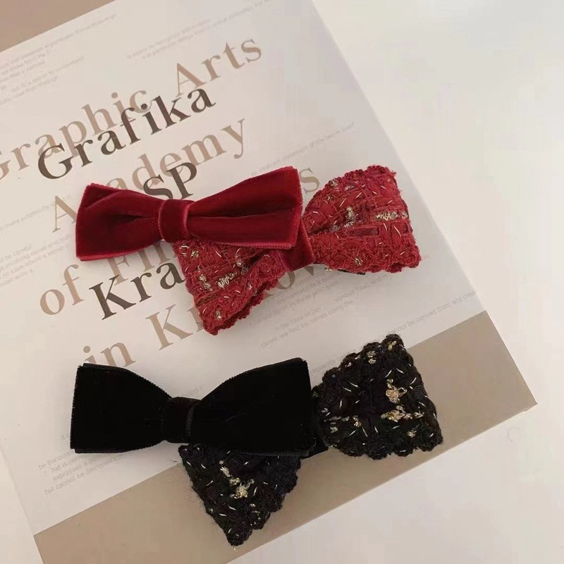 Moda coreeană Retro Houndstooth Agrafe dublu-strat cu fundă Duckbill Clips pentru femei Accesorii de păr Agrafe de păr cu temperament clasic negru