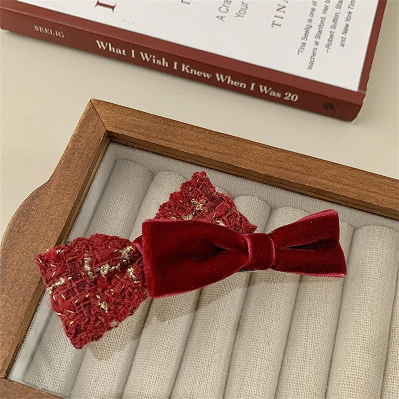 Moda coreeană Retro Houndstooth Agrafe dublu-strat cu fundă Duckbill Clips pentru femei Accesorii de păr Agrafe de păr cu temperament clasic negru