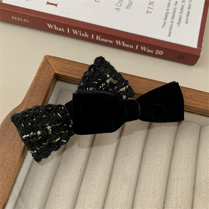 Moda coreeană Retro Houndstooth Agrafe dublu-strat cu fundă Duckbill Clips pentru femei Accesorii de păr Agrafe de păr cu temperament clasic negru