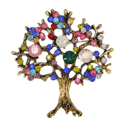 Broșă de copac al vieții de cristal, colorată, la modă