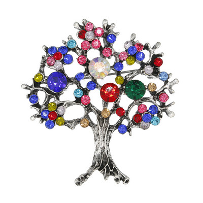 Broșă de copac al vieții de cristal, colorată, la modă