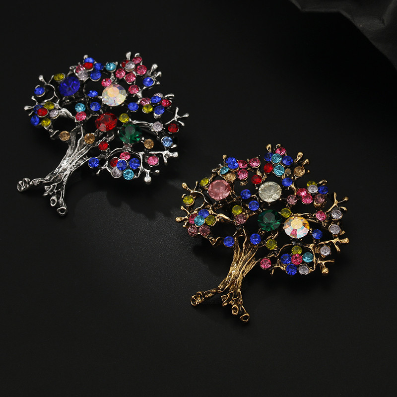 Broșă de copac al vieții de cristal, colorată, la modă