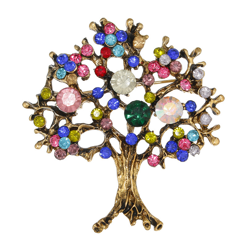 Broșă de copac al vieții de cristal, colorată, la modă