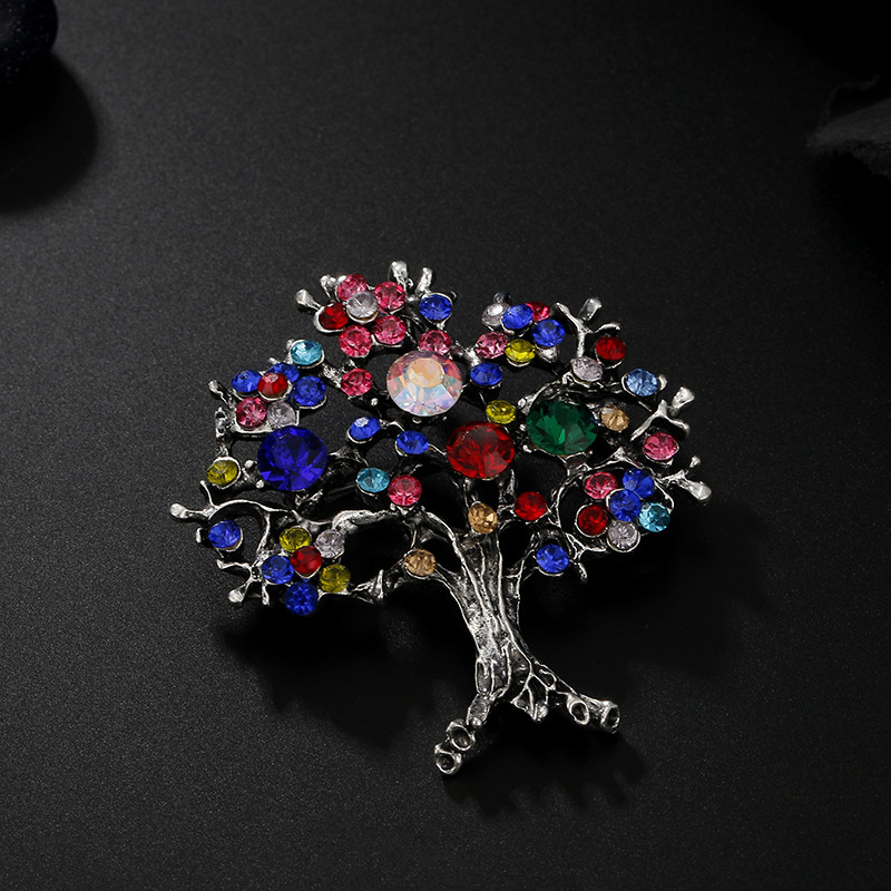 Broșă de copac al vieții de cristal, colorată, la modă