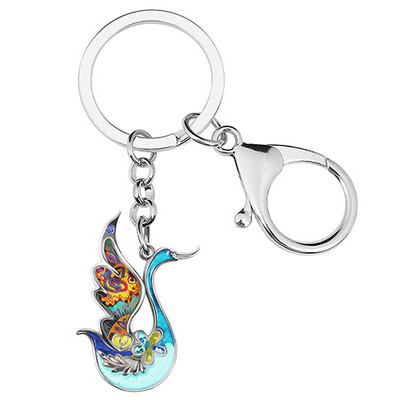 BONSNY Email Metal Aliaj Floral Elegant Lebede Breloc Mașină Poșeta Breloc Inel Bijuterii Fahion Pentru Femei Adolescenți Charms Cadouri