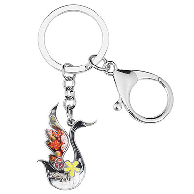 BONSNY Email Metal Aliaj Floral Elegant Lebede Breloc Mașină Poșeta Breloc Inel Bijuterii Fahion Pentru Femei Adolescenți Charms Cadouri