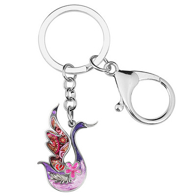 BONSNY Email Metal Aliaj Floral Elegant Lebede Breloc Mașină Poșeta Breloc Inel Bijuterii Fahion Pentru Femei Adolescenți Charms Cadouri