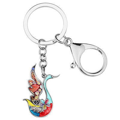 BONSNY Email Metal Aliaj Floral Elegant Lebede Breloc Mașină Poșeta Breloc Inel Bijuterii Fahion Pentru Femei Adolescenți Charms Cadouri