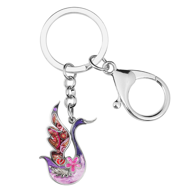 BONSNY Email Metal Aliaj Floral Elegant Lebede Breloc Mașină Poșeta Breloc Inel Bijuterii Fahion Pentru Femei Adolescenți Charms Cadouri