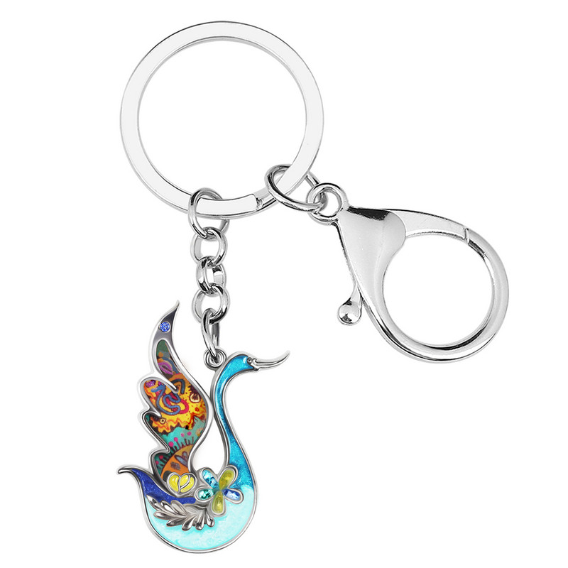 BONSNY Email Metal Aliaj Floral Elegant Lebede Breloc Mașină Poșeta Breloc Inel Bijuterii Fahion Pentru Femei Adolescenți Charms Cadouri