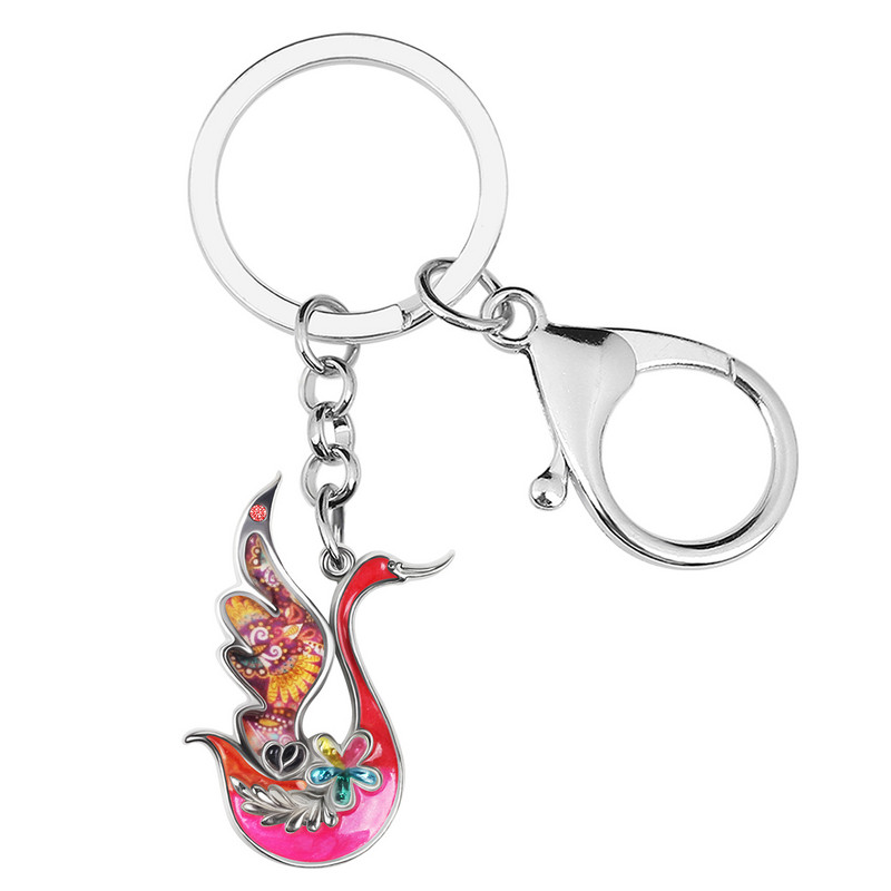 BONSNY Email Metal Aliaj Floral Elegant Lebede Breloc Mașină Poșeta Breloc Inel Bijuterii Fahion Pentru Femei Adolescenți Charms Cadouri