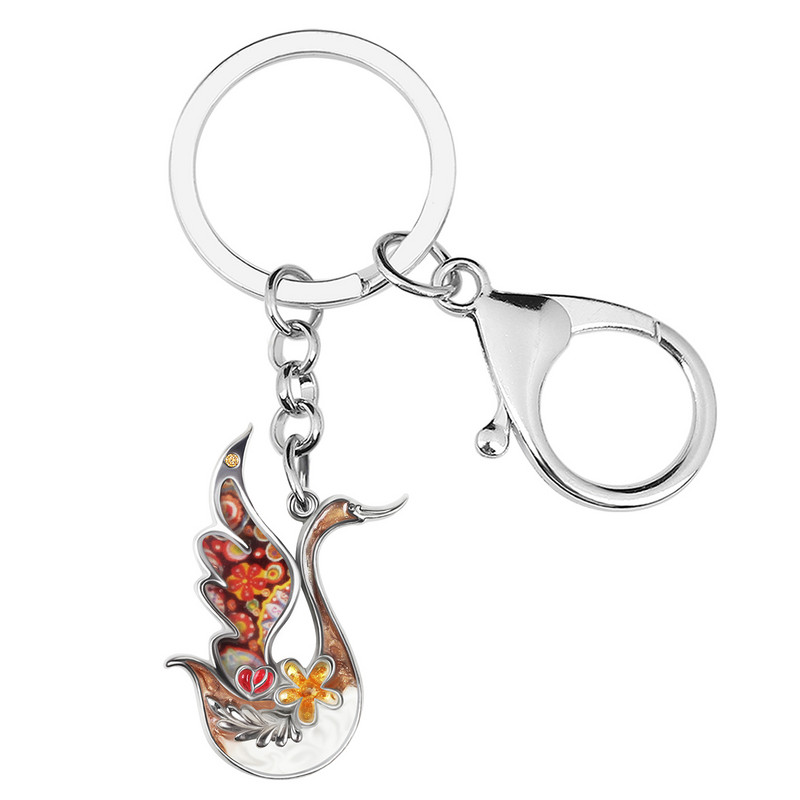 BONSNY Email Metal Aliaj Floral Elegant Lebede Breloc Mașină Poșeta Breloc Inel Bijuterii Fahion Pentru Femei Adolescenți Charms Cadouri