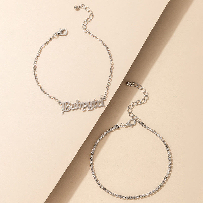 Tocona Tocona Bohemian Letter glezna stralucitoare strasuri auriu argintiu lanț pentru picioare Bijuterii reglabile pentru femei bărbați 2 buc/seturi 16409