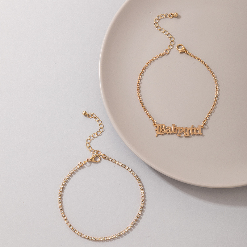 Tocona Tocona Bohemian Letter glezna stralucitoare strasuri auriu argintiu lanț pentru picioare Bijuterii reglabile pentru femei bărbați 2 buc/seturi 16409