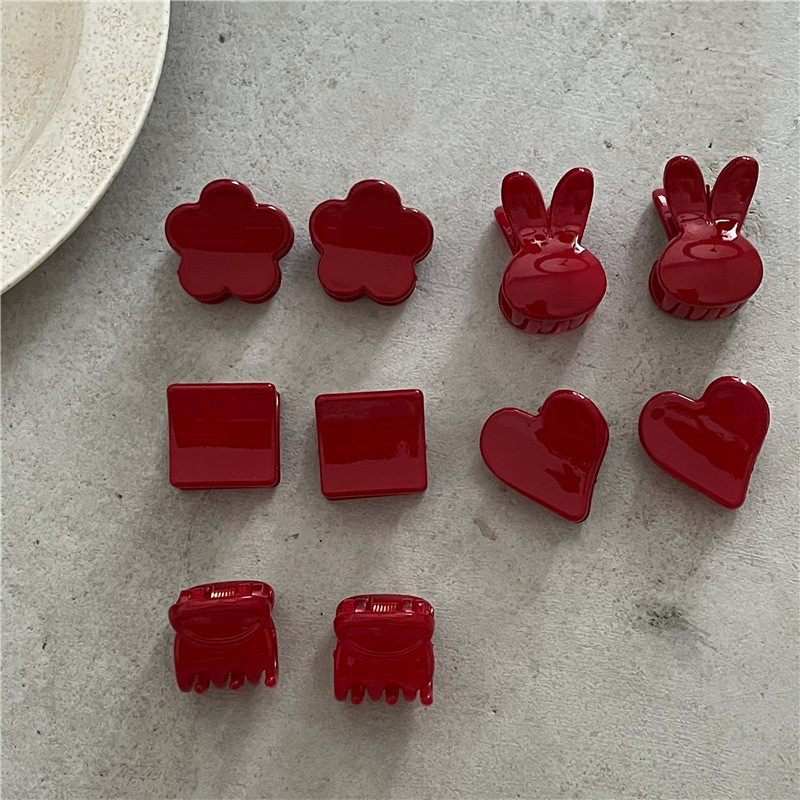 2 buc./lot Mini Breton din plastic Seria Roșie de Anul Nou Geometric Pătrat Dragoste Inimă Flori Iepuraș Agrafe de păr pentru fată