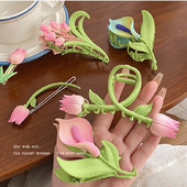 2022 Нова шнола за коса Дамско лято Calla Lily Flower Щипка за коса Temperament Grab Щипка за коса Момиче Sweet Tulip Hair Claw Headwear