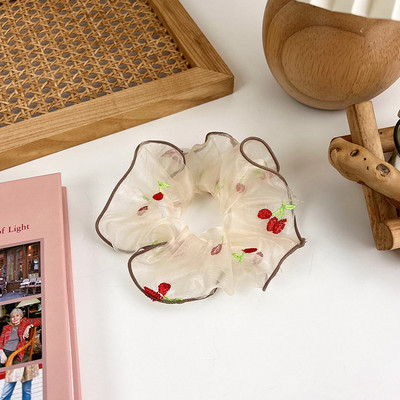 Cireșe ananas broderie plasă scrunchies femei accesorii de păr 2022 vara elastic par banda coada de cal suport cauciuc
