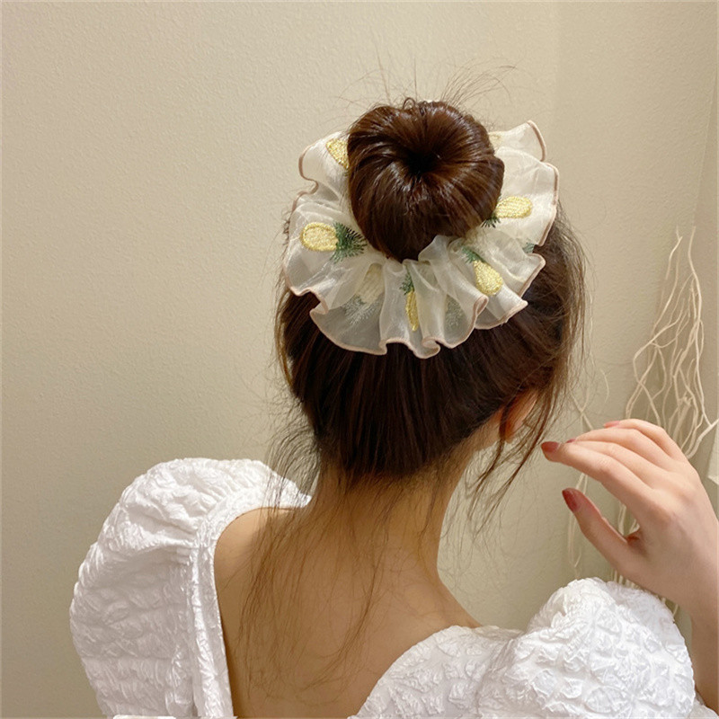 Cireșe ananas broderie plasă scrunchies femei accesorii de păr 2022 vara elastic par banda coada de cal suport cauciuc
