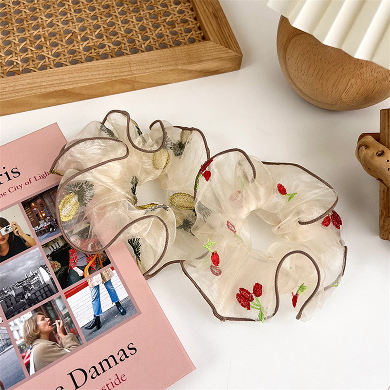 Cireșe ananas broderie plasă scrunchies femei accesorii de păr 2022 vara elastic par banda coada de cal suport cauciuc